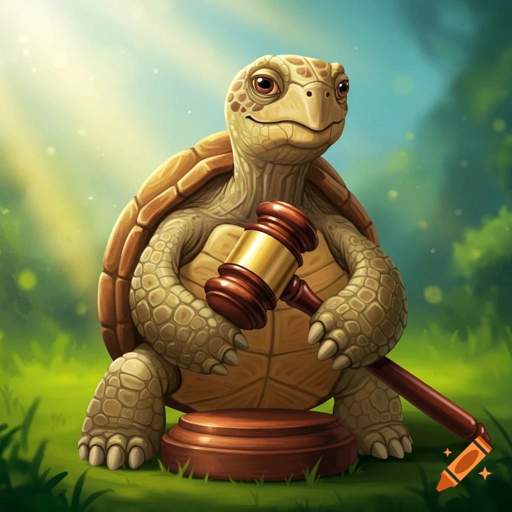 Cartoon turtle holding a judge's gavel