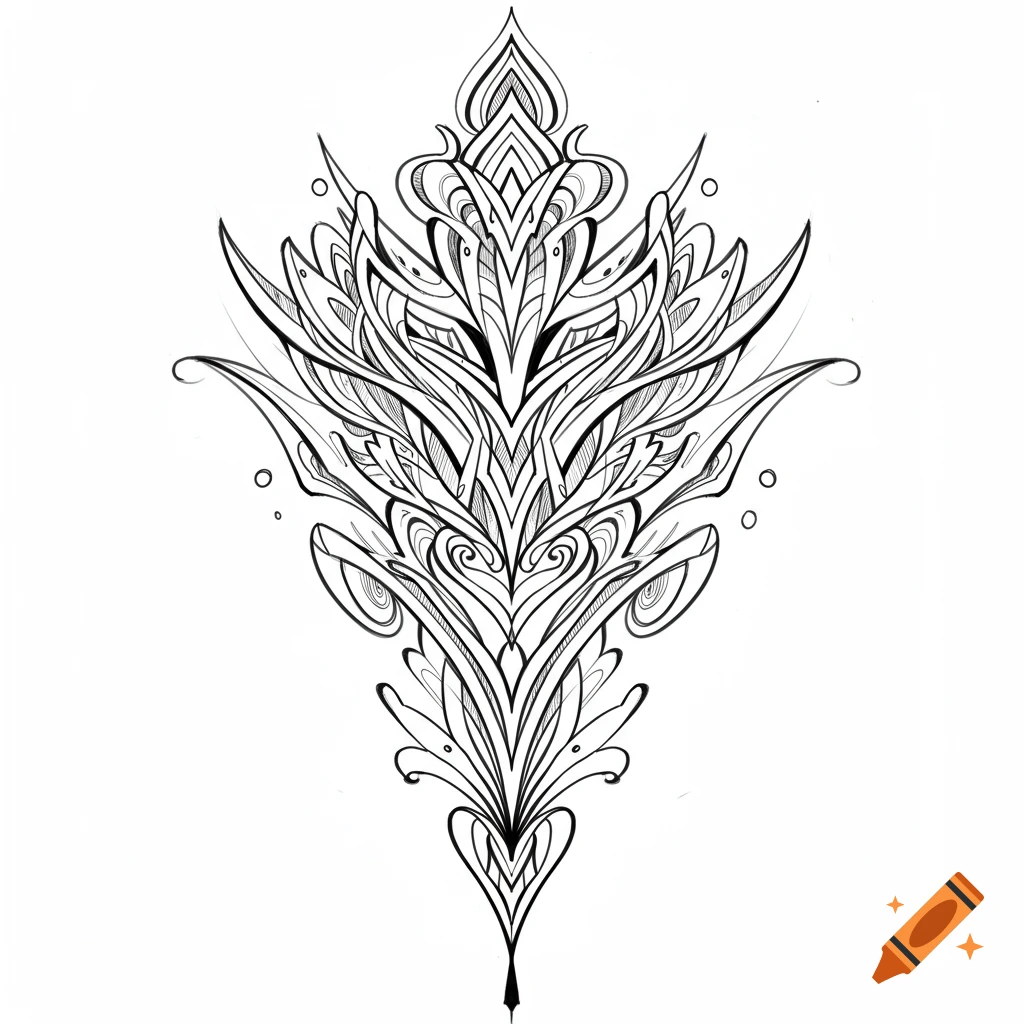 Black and white ornamental linework tattoo design