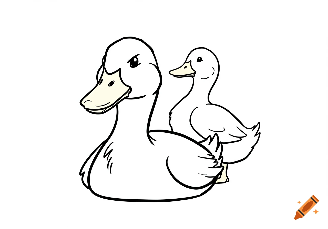Black outline drawing of two white ducks