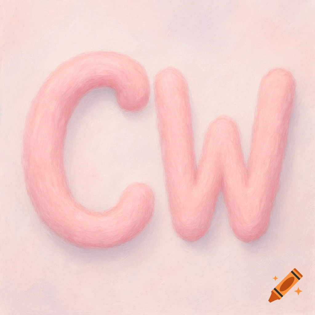 Fluffy pastel pink letters CW