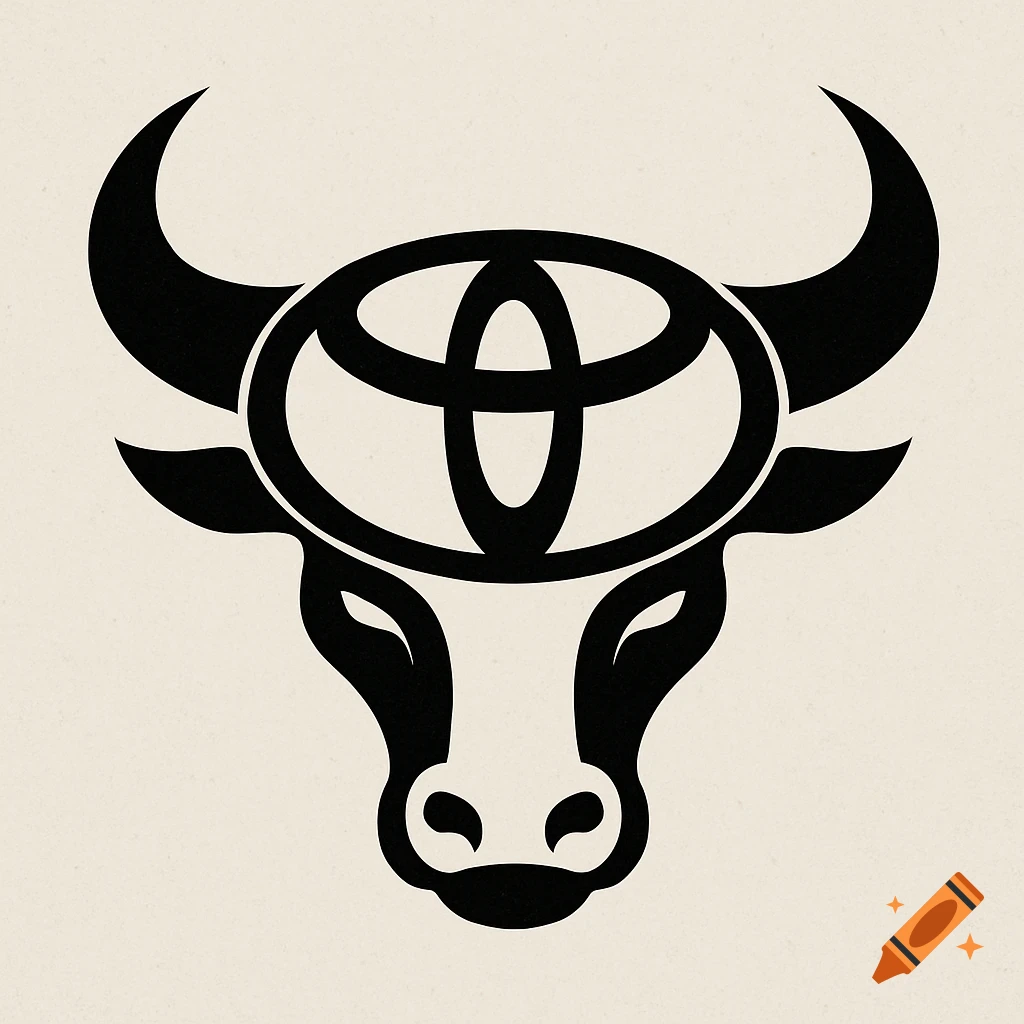 Stylized black graphic of a bull's head with the Toyota logo incorporated.