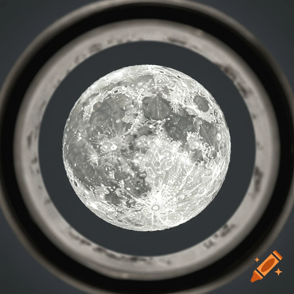 Detailed engraving of a full moon inside a platinum band.