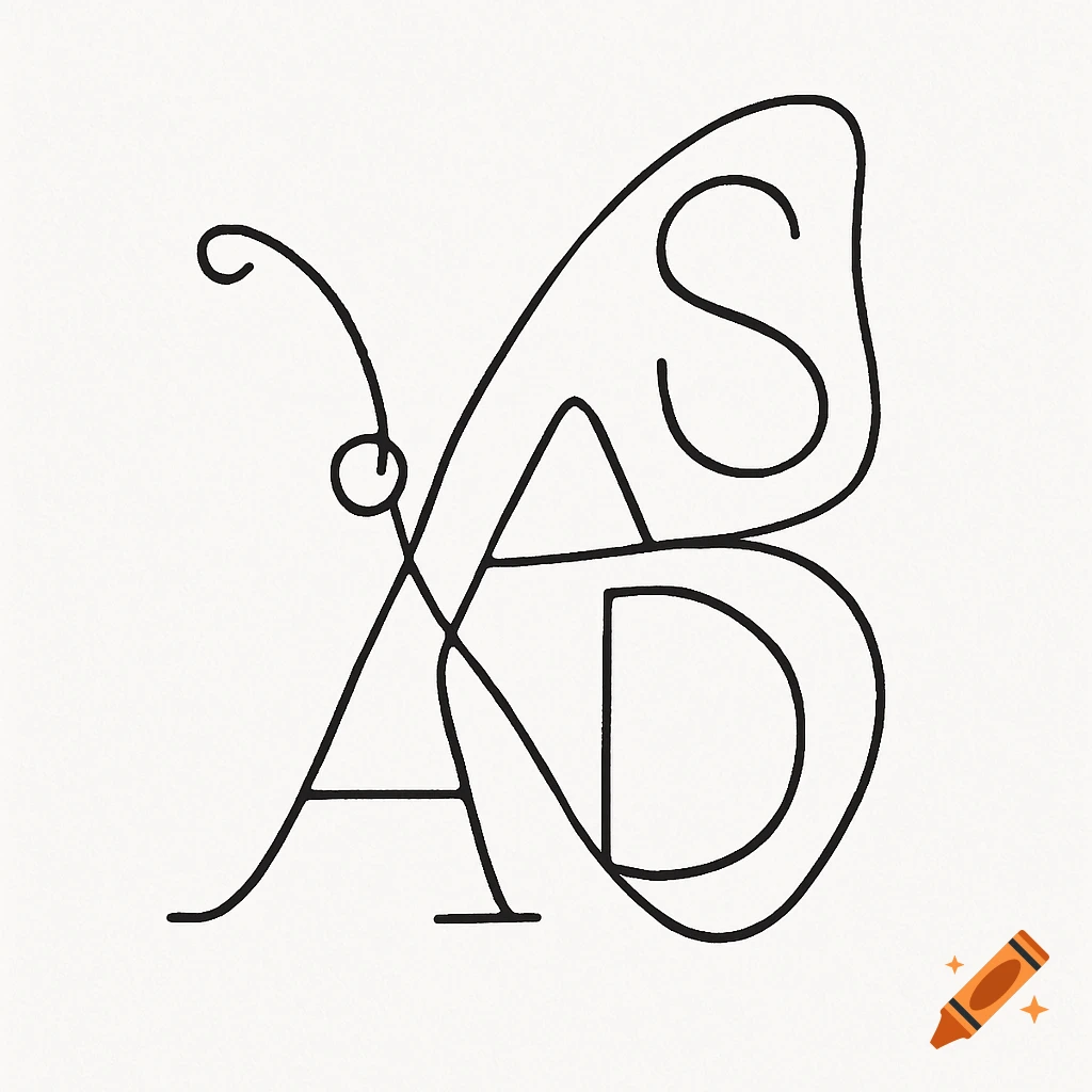 Abstract black line drawing of a butterfly shape formed by letters S, A, and D.