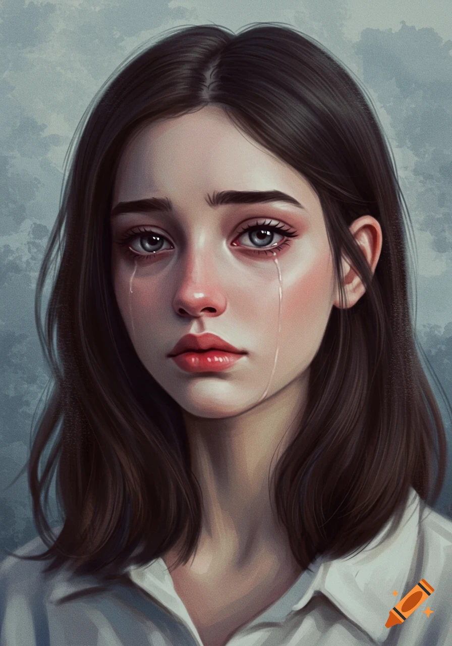 Illustration of a young woman with tears streaming down her face.