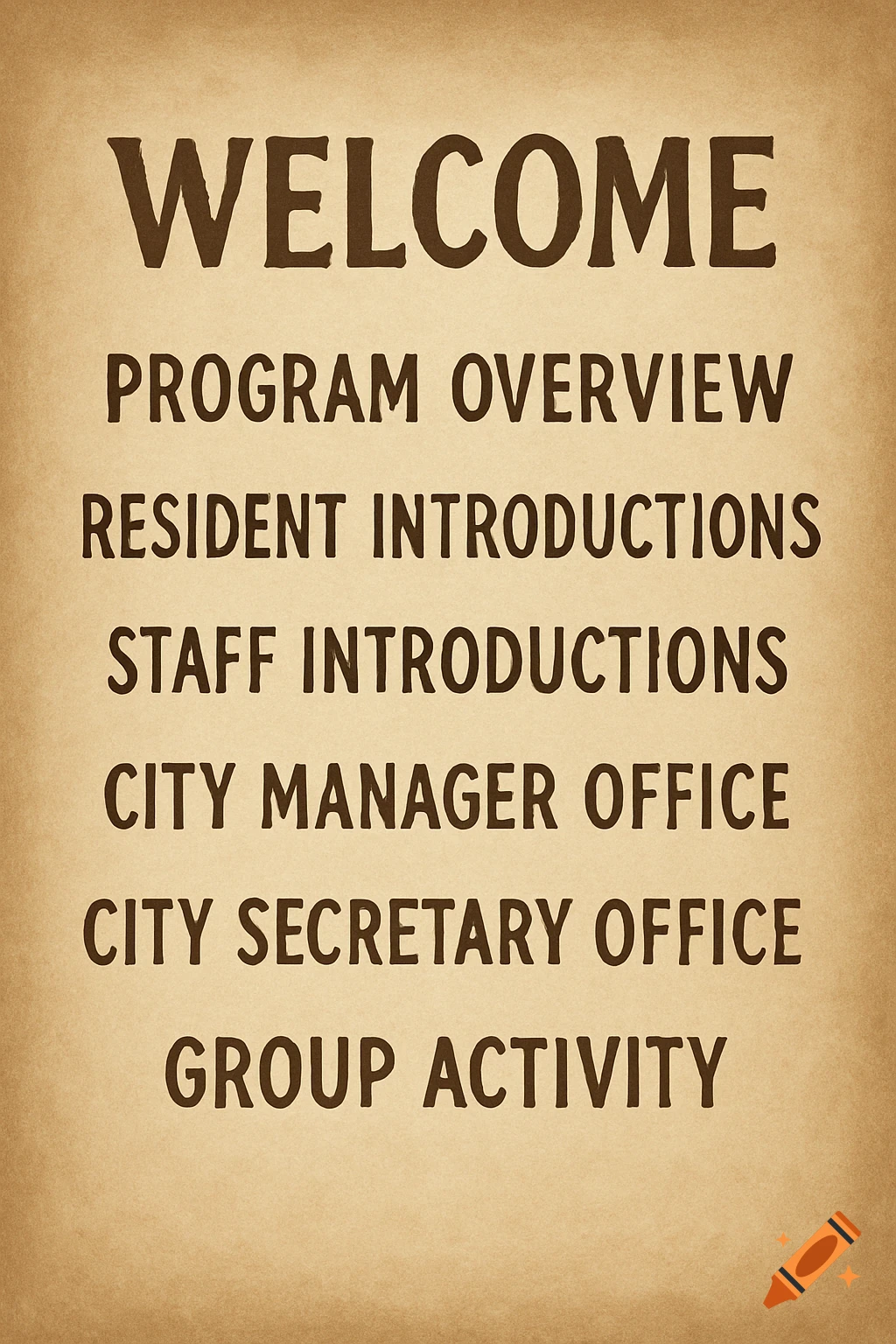 Text agenda list on a textured background