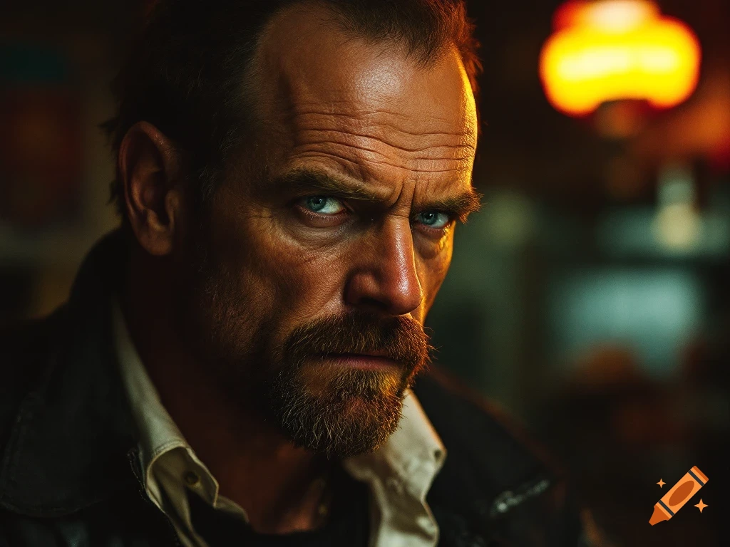 Close-up portrait of a man with blue eyes and beard