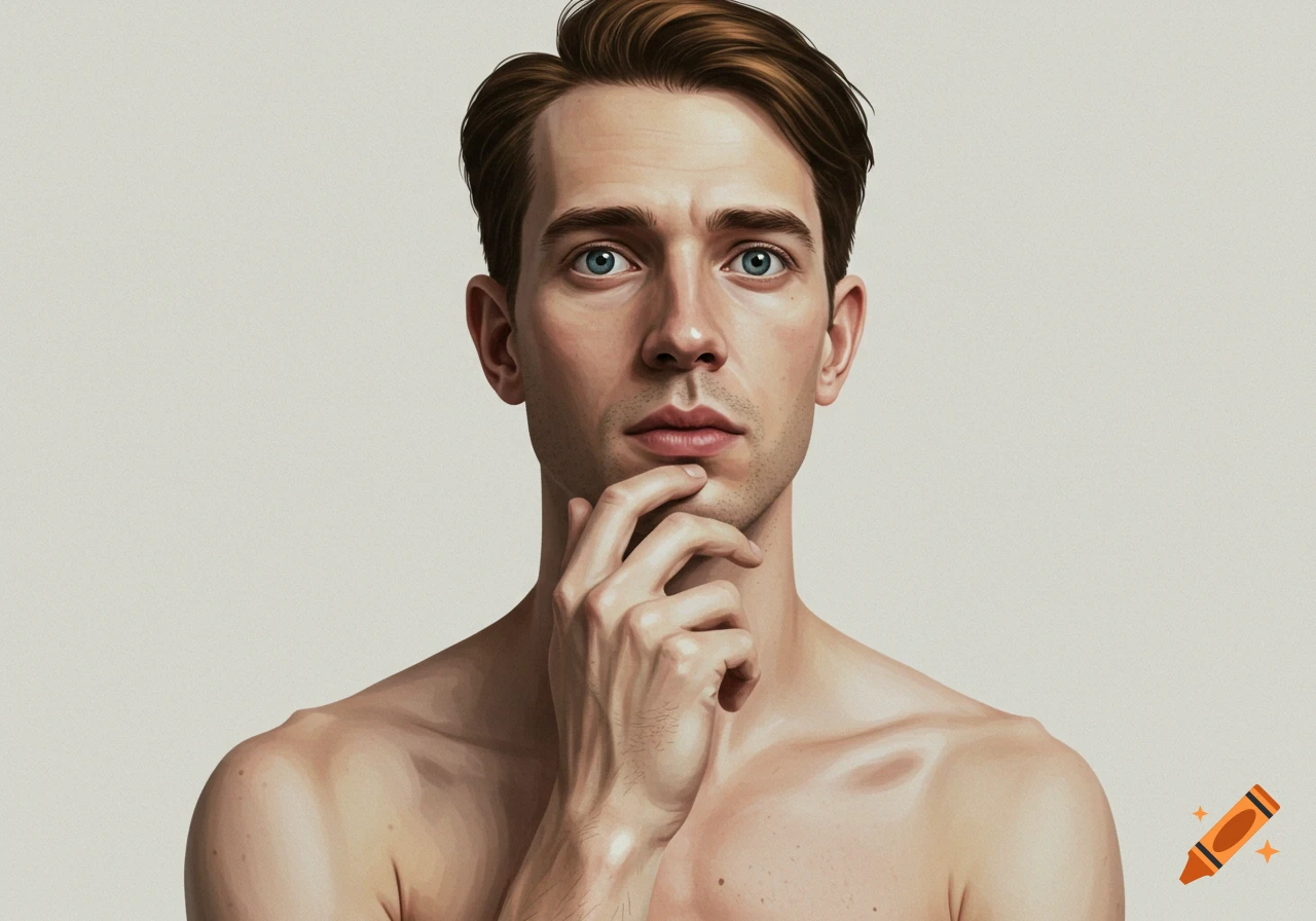 Realistic portrait of a man with hand on chin
