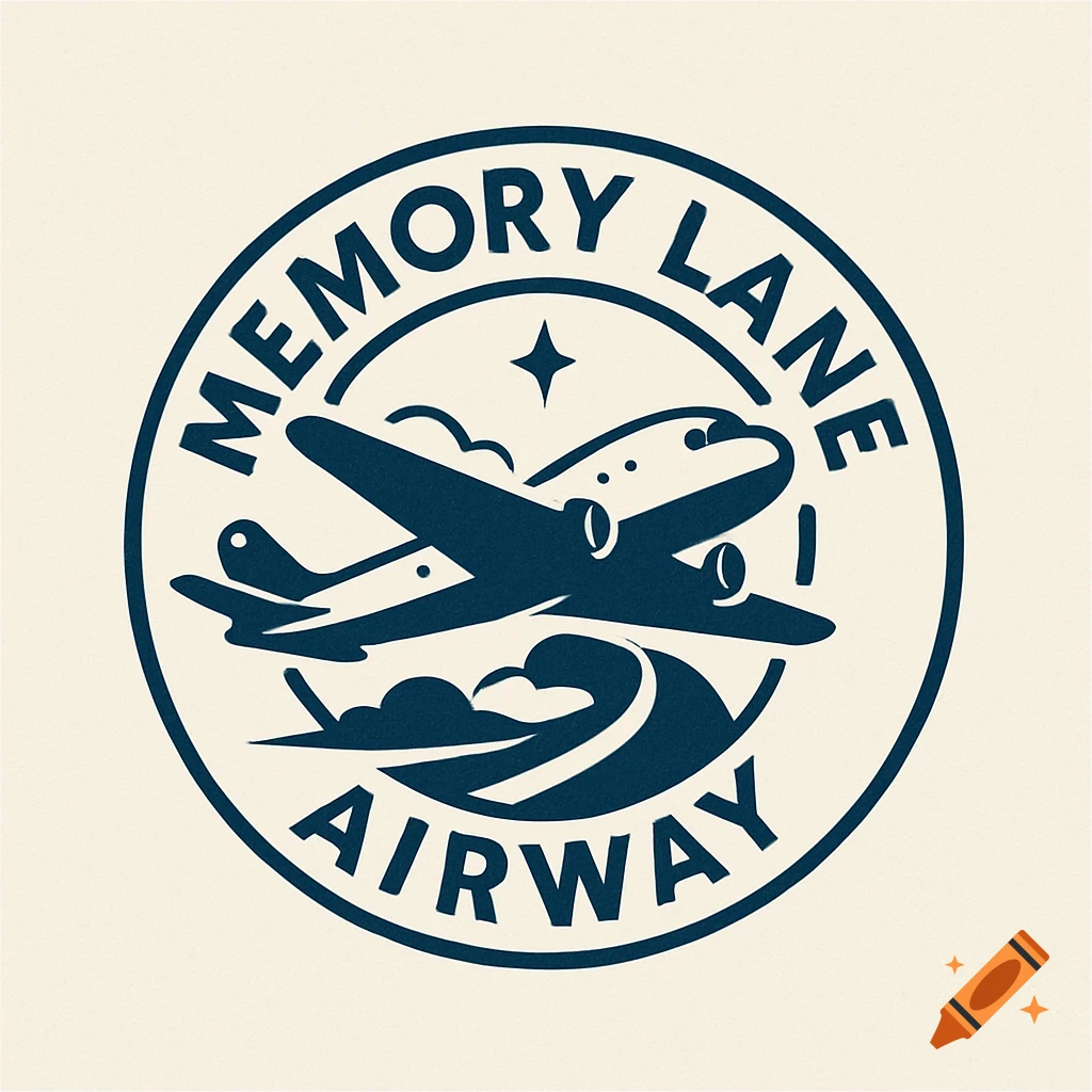 A circular logo with a blue airplane, clouds, and waves, and the text 'MEMORY LANE AIRWAY'.