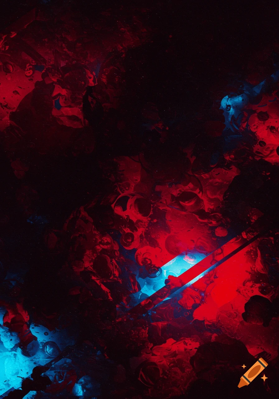 Abstract background with swirling red and blue colors on black.