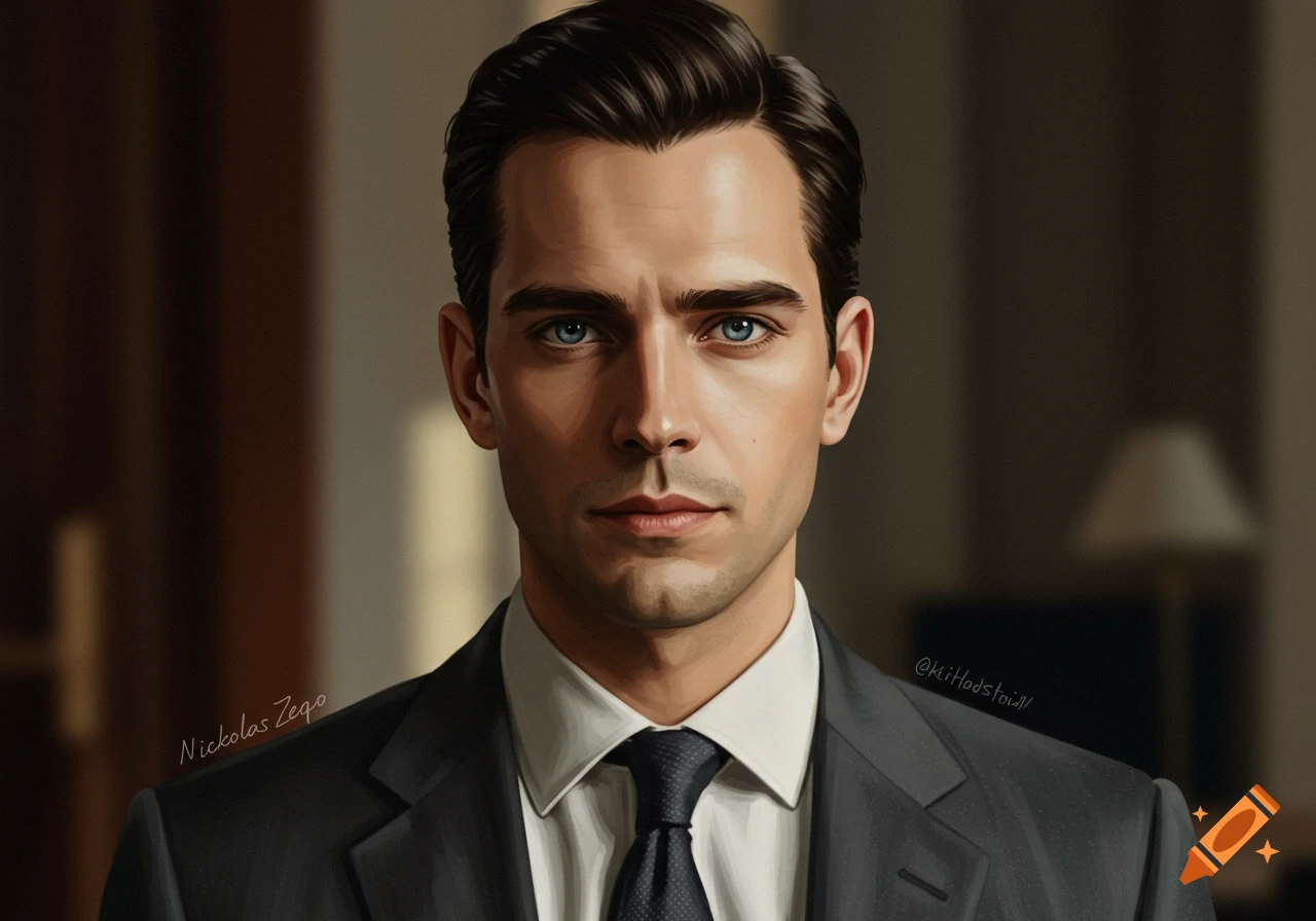 Realistic digital painting of a man in a suit.