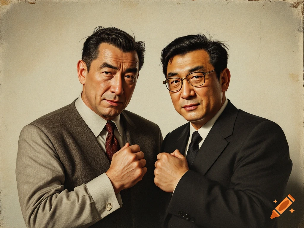 Two men in suits pose for a formal portrait