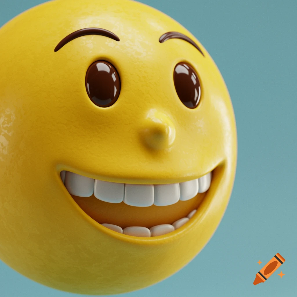 Close-up of a 3D rendered smiling yellow face