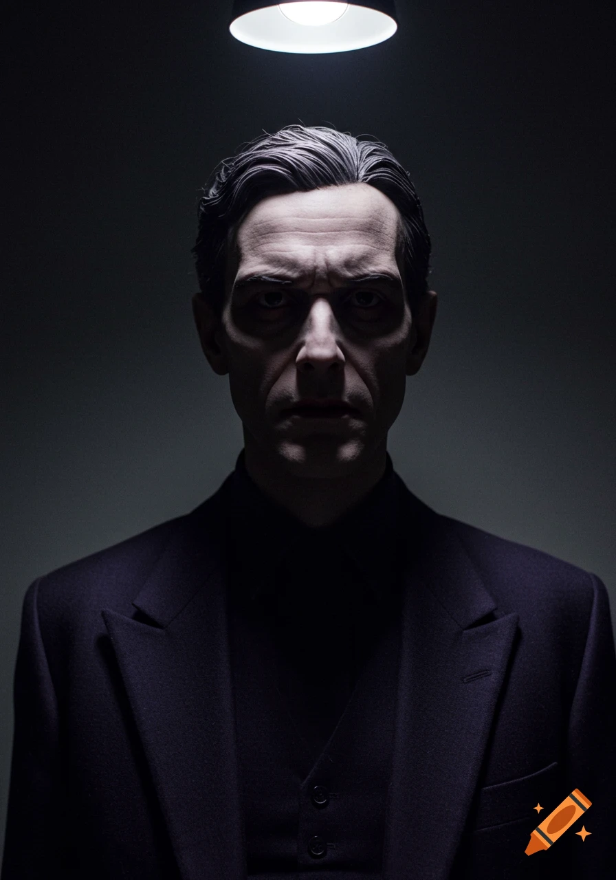 Dramatic portrait of a man in a suit under a bright light