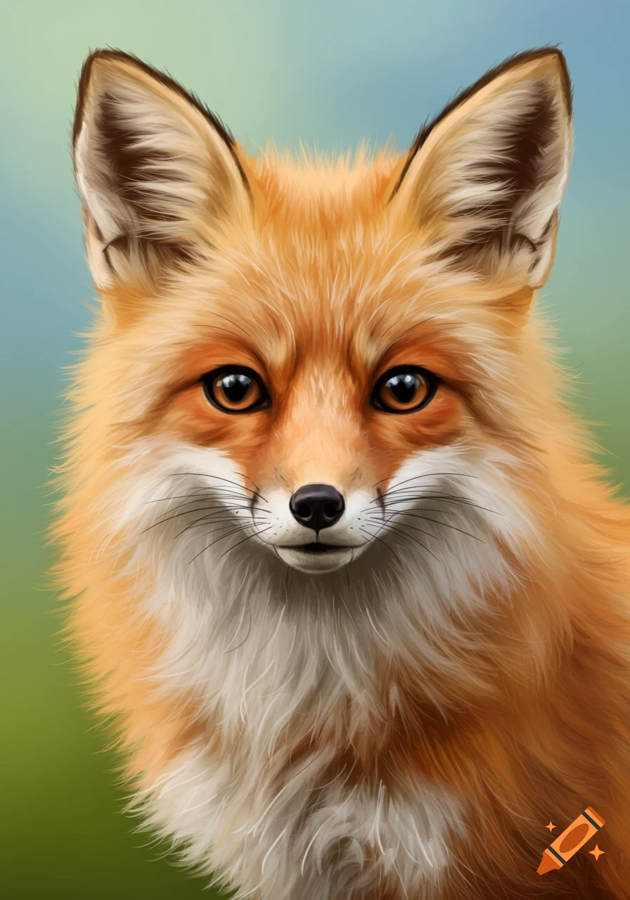 Close-up portrait of a red fox's face, digital painting style