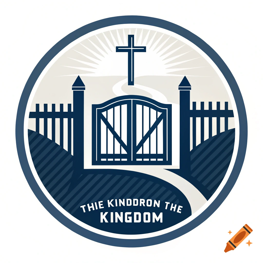 Icon of a gate with a cross above it, centered in a circle, with text below.