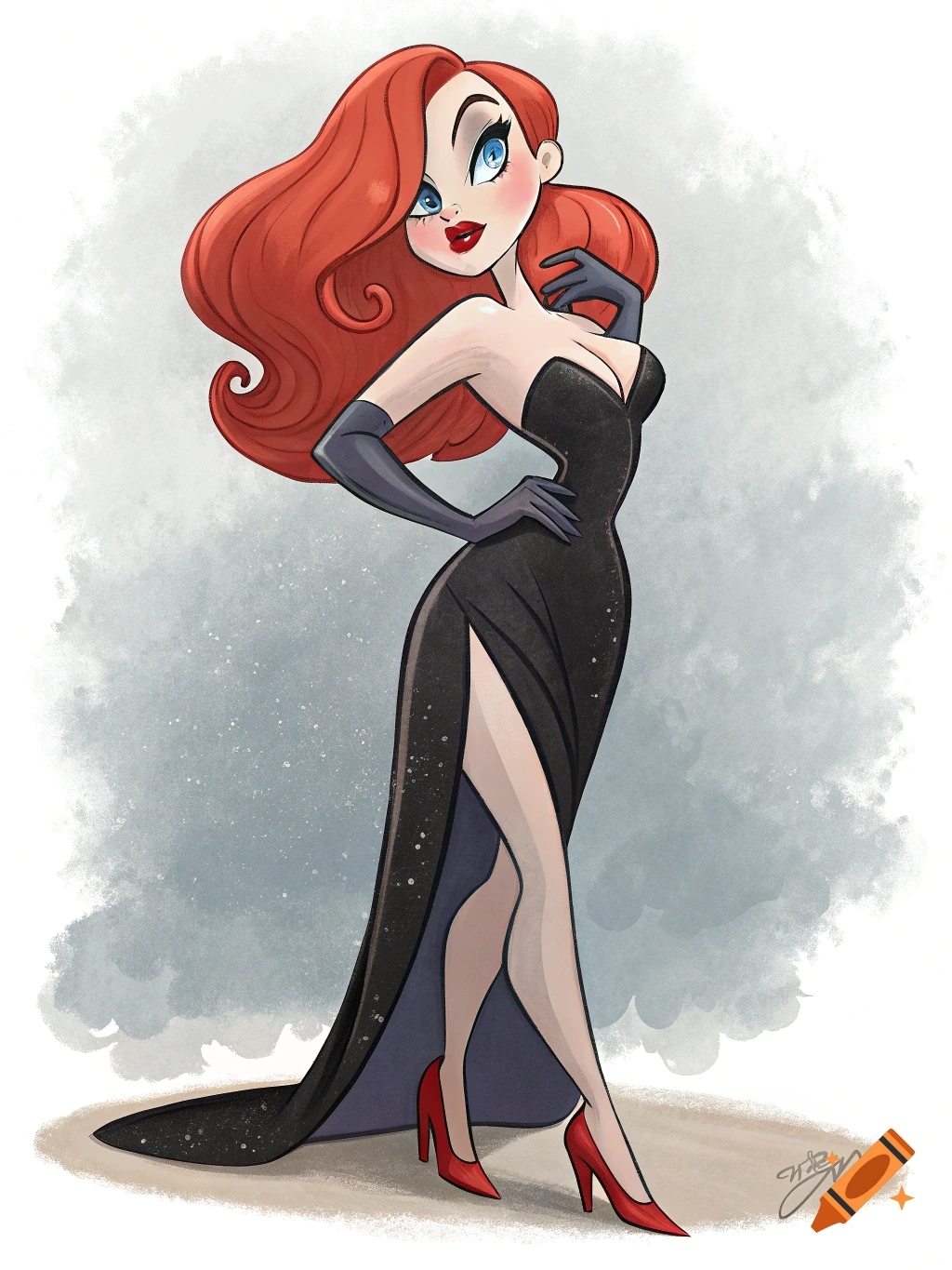 Cartoon illustration of Jessica Rabbit in a black dress on Craiyon