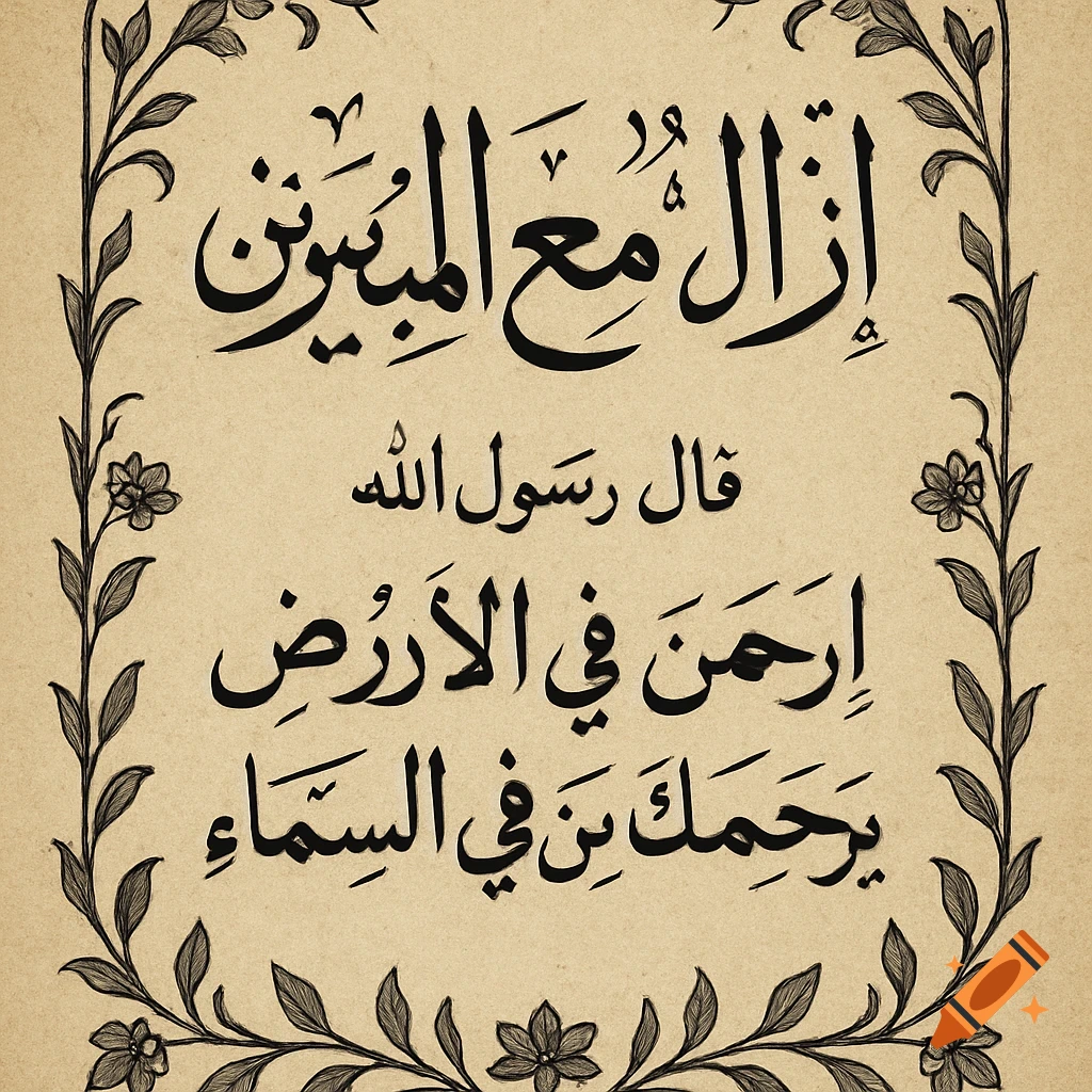 Arabic calligraphy with floral border on parchment background.