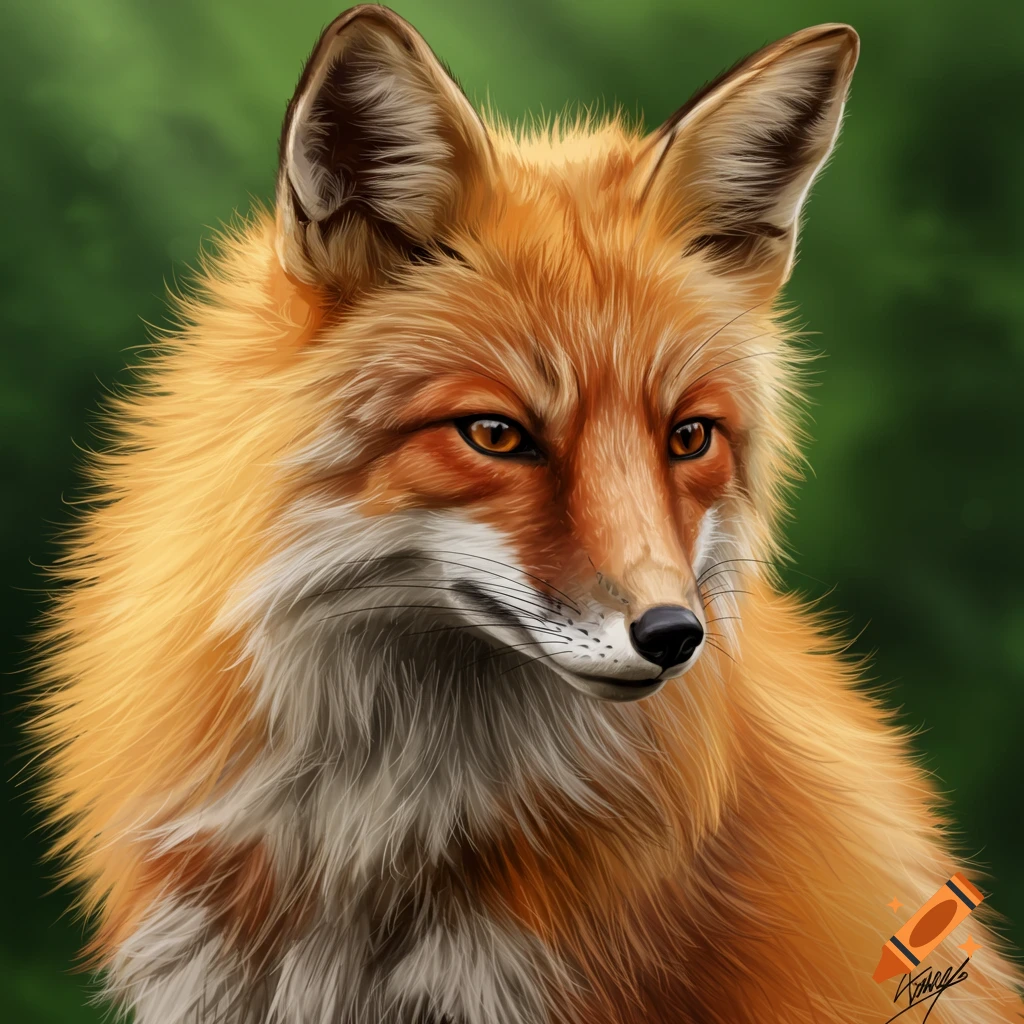 Digital painting close-up portrait of a red fox with vibrant fur and intense eyes.