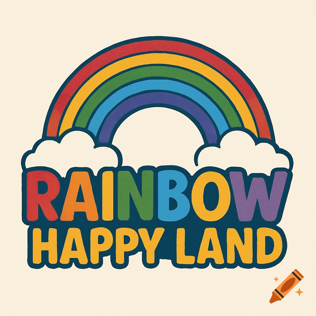 Logo with a rainbow above the text 'RAINBOW HAPPY LAND'.