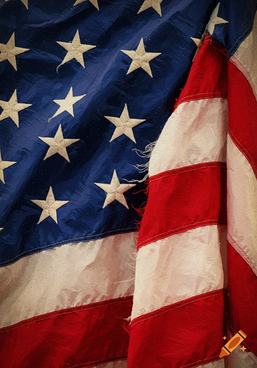Close-up of a frayed American flag