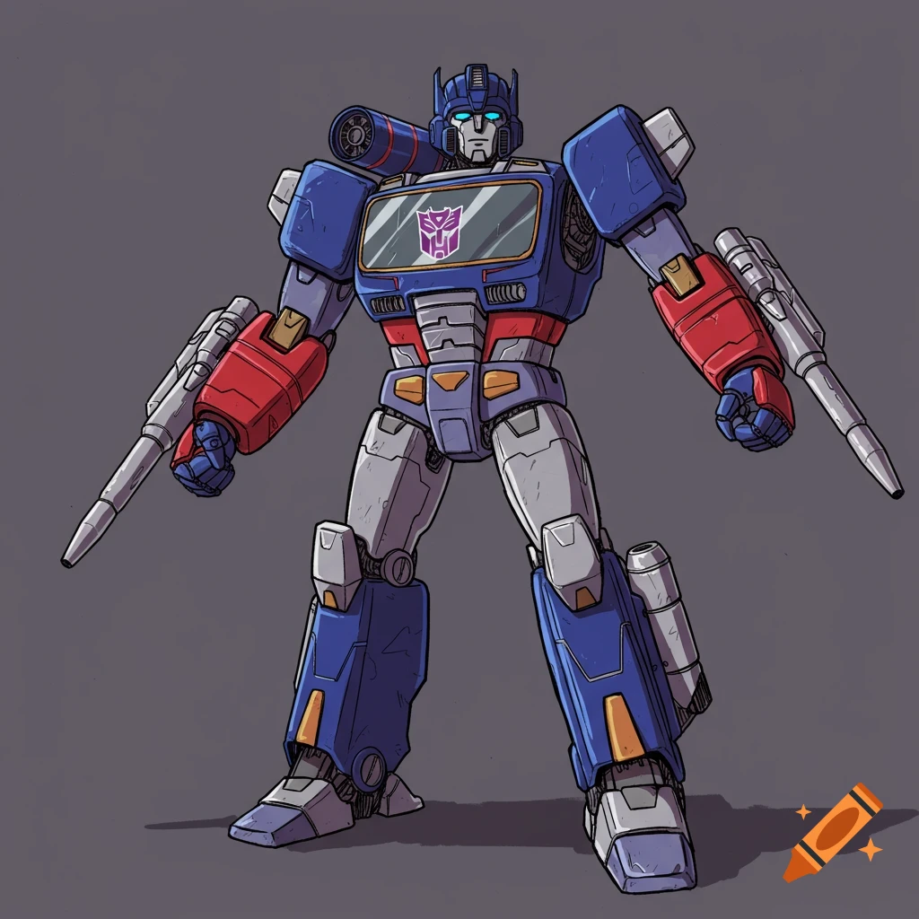 Drawing of the Transformer character Soundwave in a sketchy style.