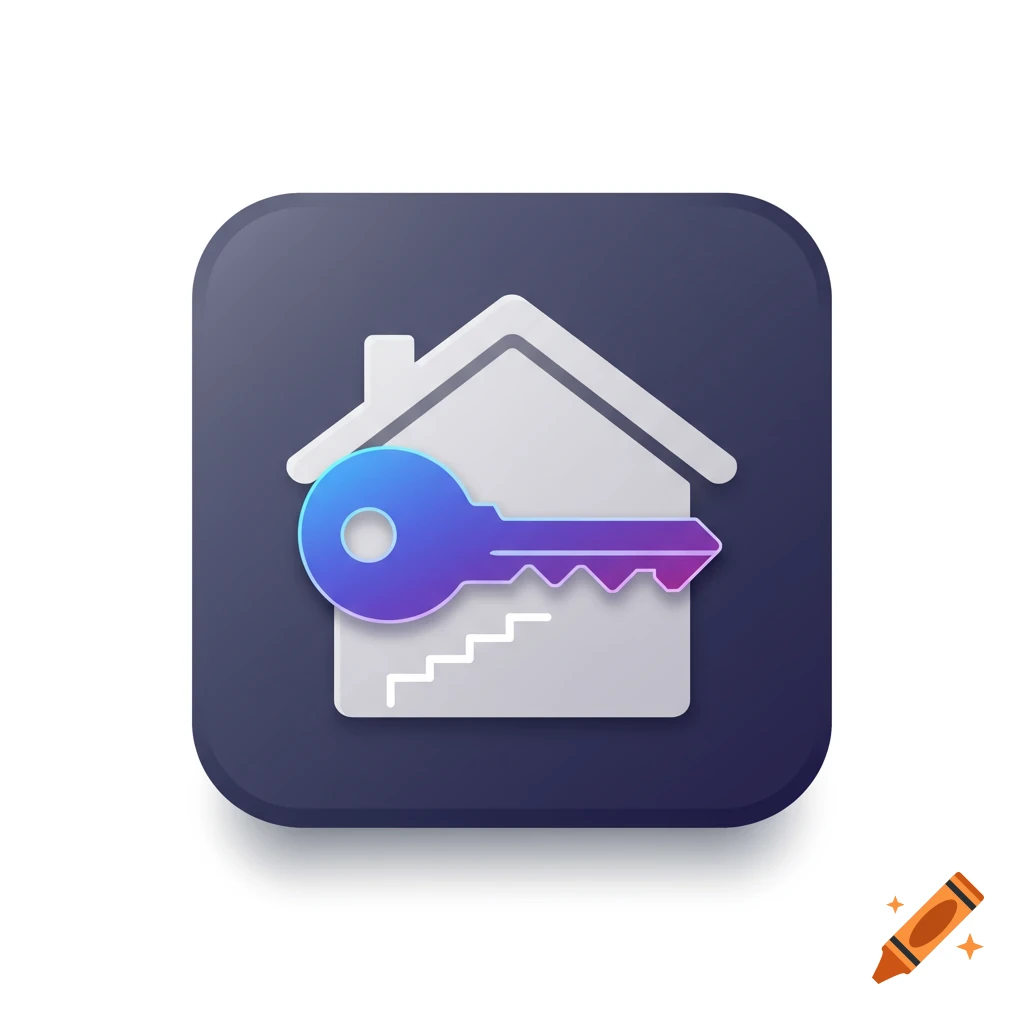 App icon with a house silhouette and a gradient key