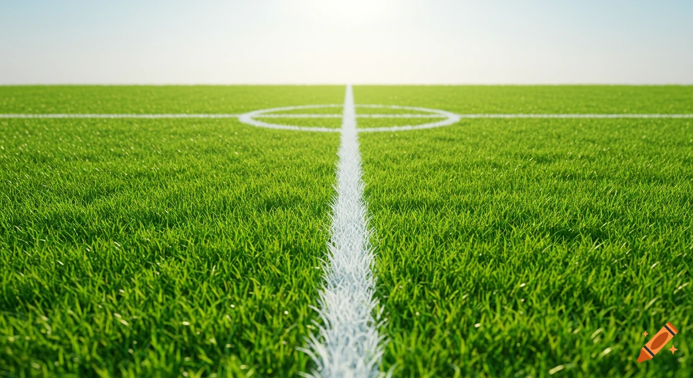 Close-up view of a soccer field with white lines