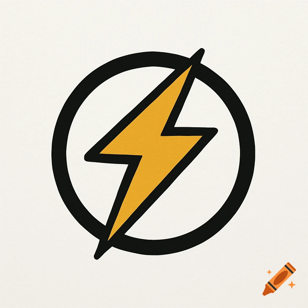 A simple logo featuring a yellow lightning bolt inside a black circle on a white background.