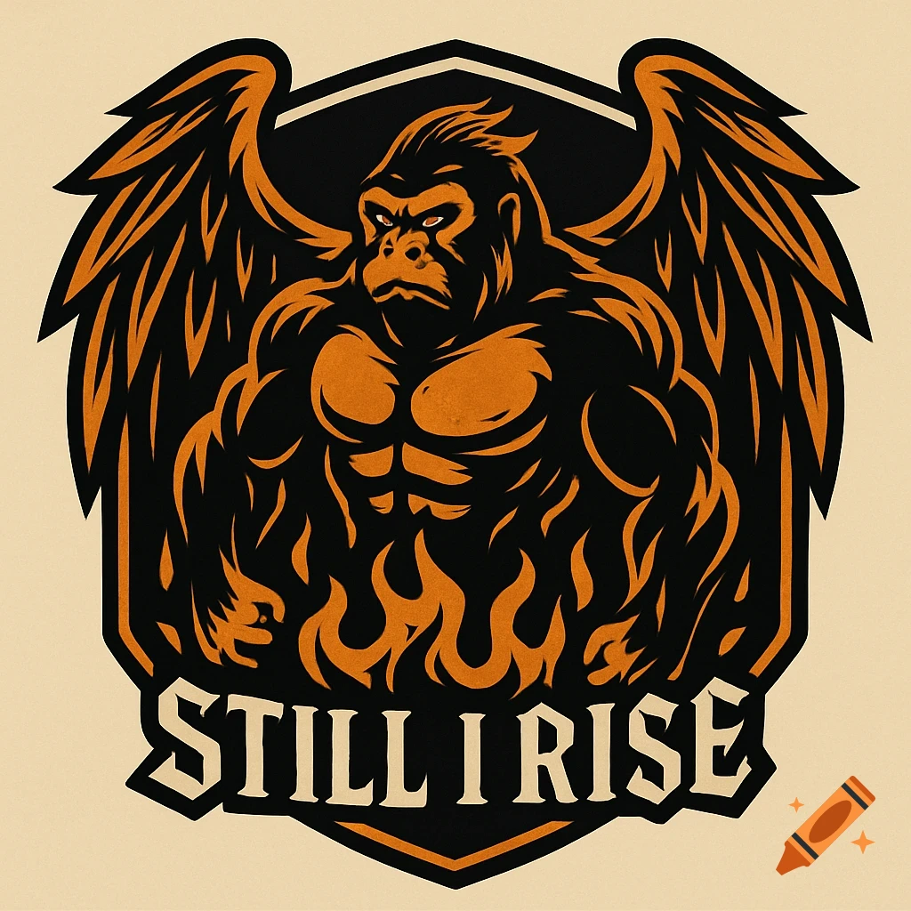 Stylized logo of a winged gorilla with flames and the text 'Still I Rise'
