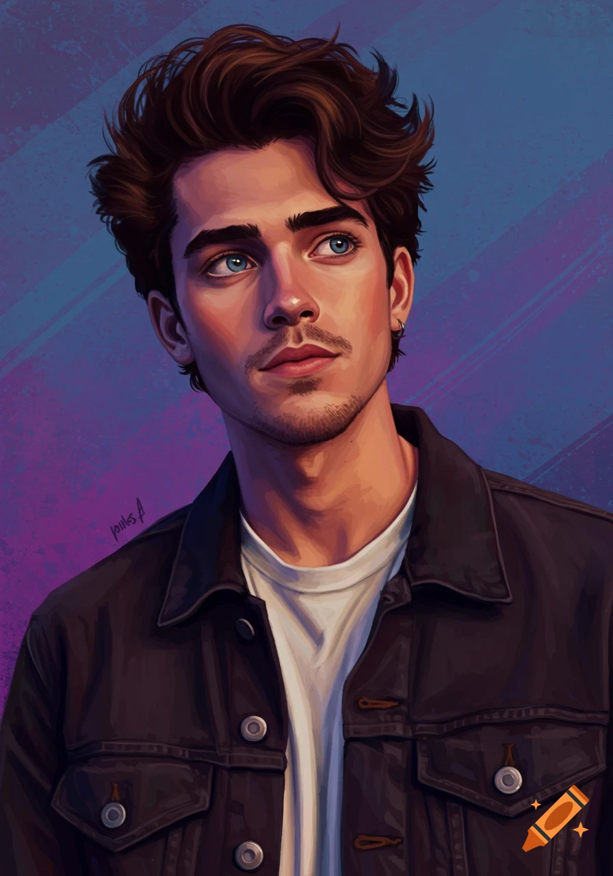 Digital painting portrait of a young man with blue eyes and brown hair ...