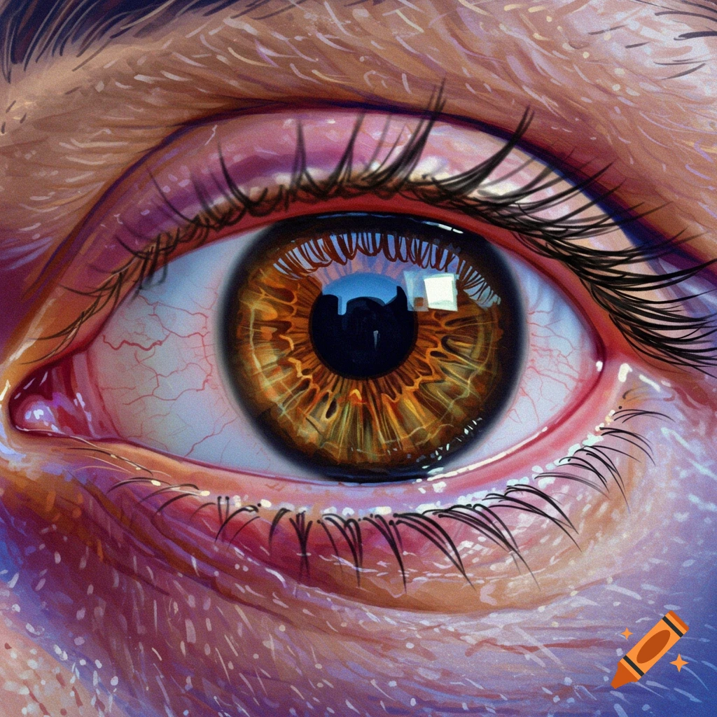Extreme close-up of a human eye showing the iris detail and surrounding skin texture.