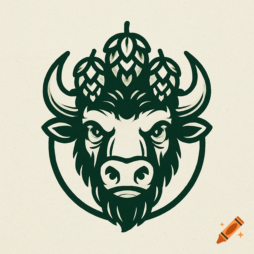 Logo of a buffalo head with beer hops on its head.