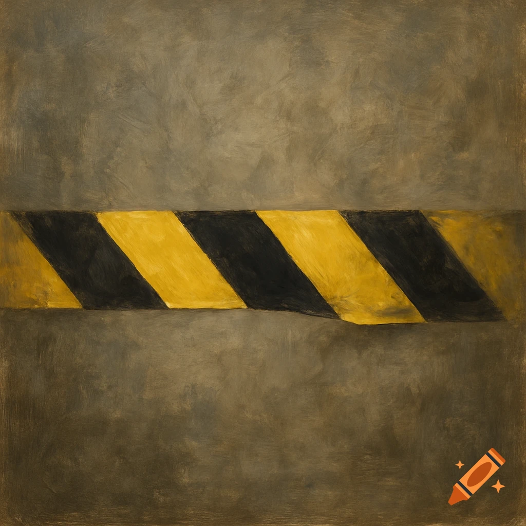 A painting of a yellow and black hazard stripe on a textured background.