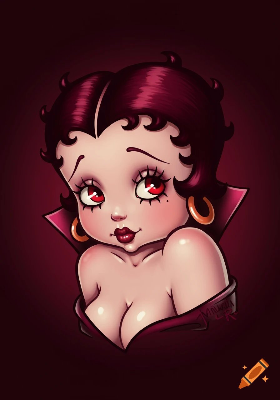 Illustration of vampire Betty Boop in a pin up style.