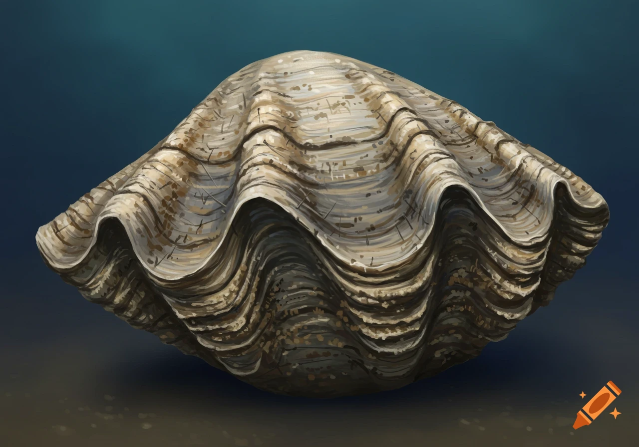 An illustration of a quahog clam with scratch marks.