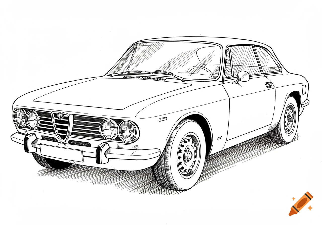Line drawing of a vintage Alfa Romeo Giulia