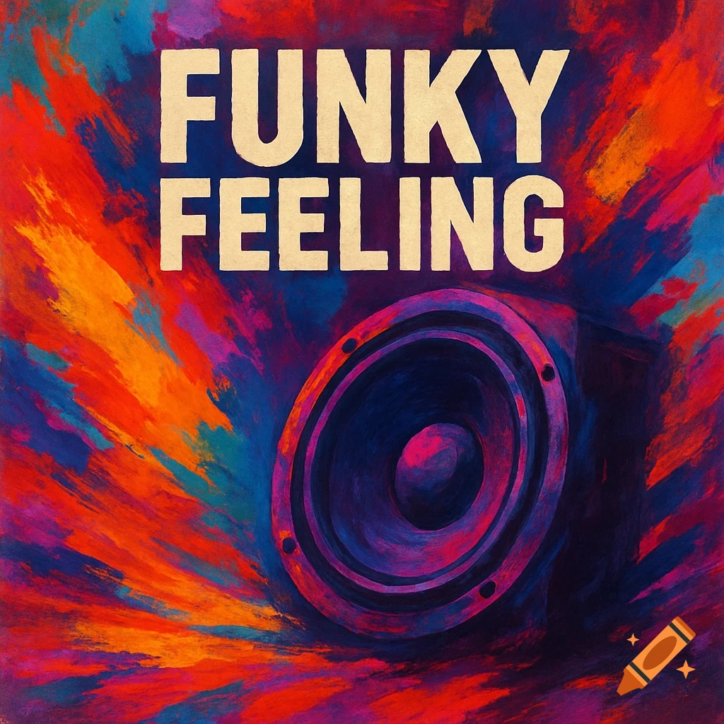 Abstract colorful background with a speaker and the text 'FUNKY FEELING'.