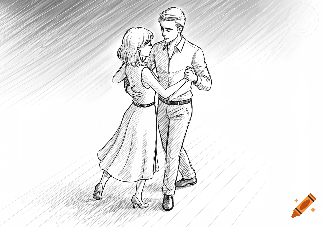 A sketch of a couple dancing.