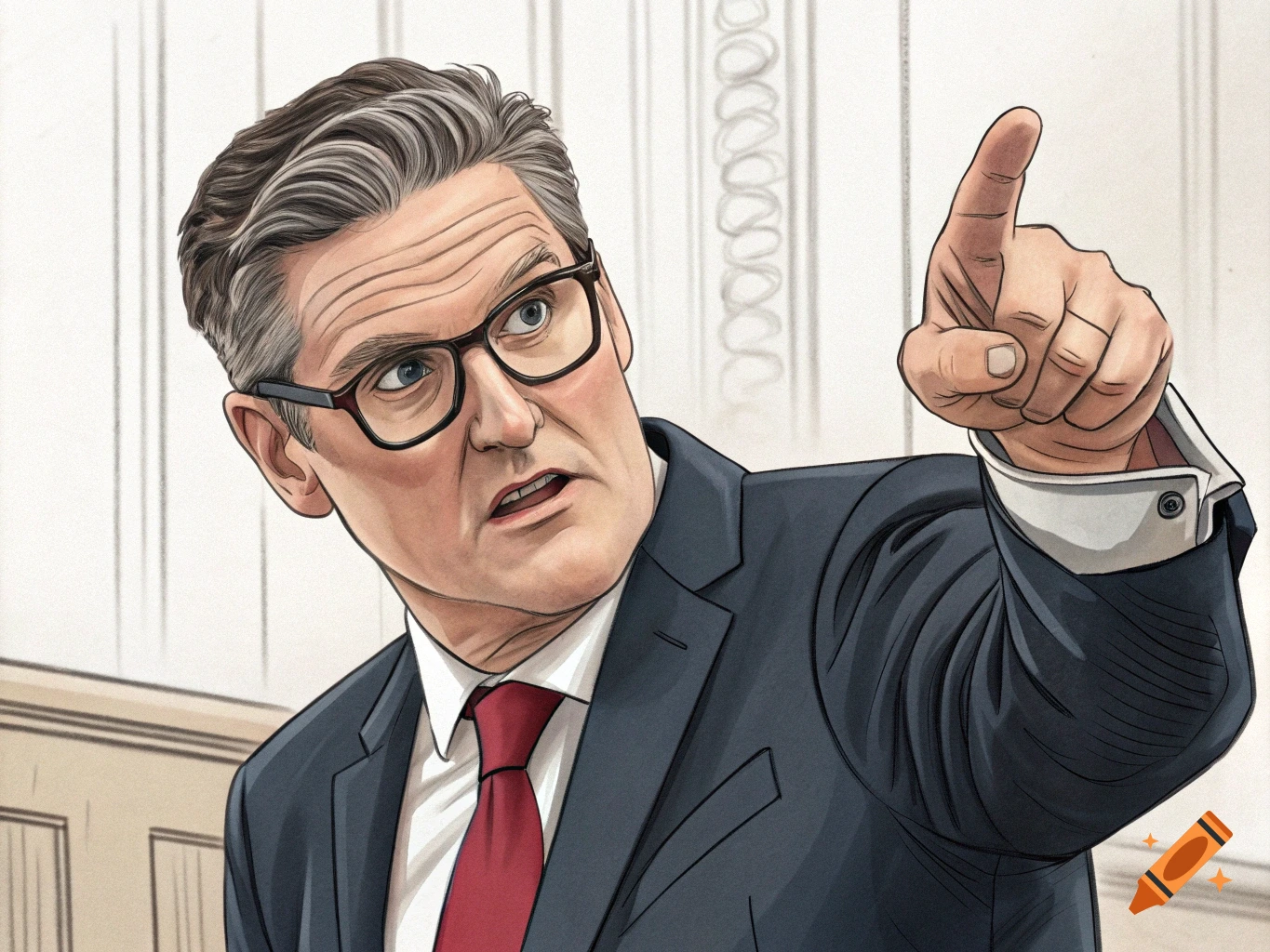 Political cartoon of Keir Starmer pointing