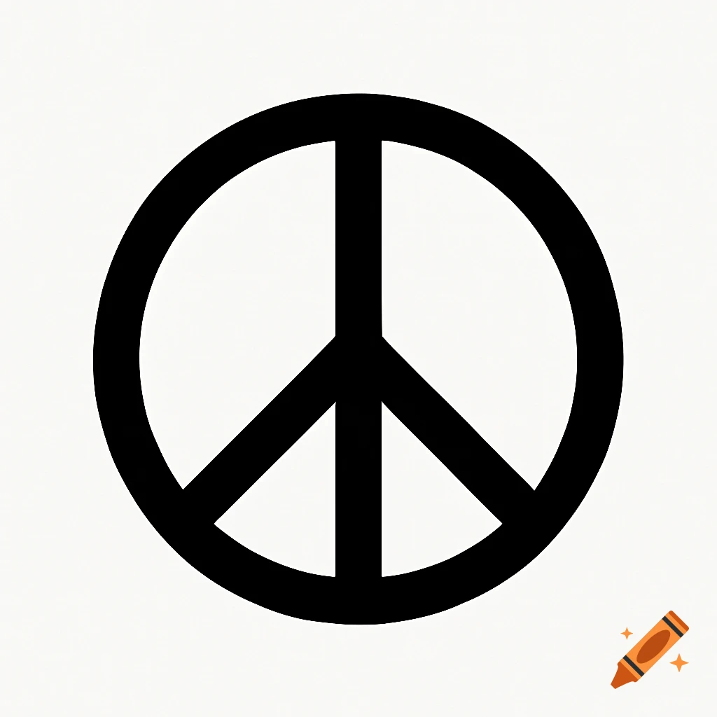 A black peace symbol on a white background