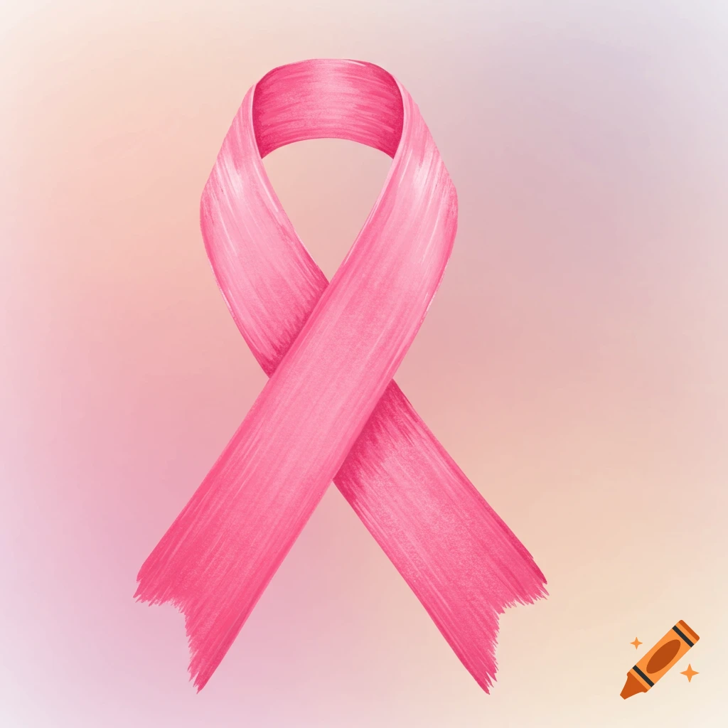 A pink ribbon symbol against a soft gradient background
