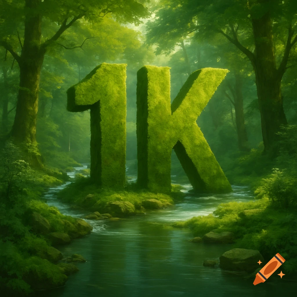 Large moss-covered 1K shapes rise from a river in a lush forest.