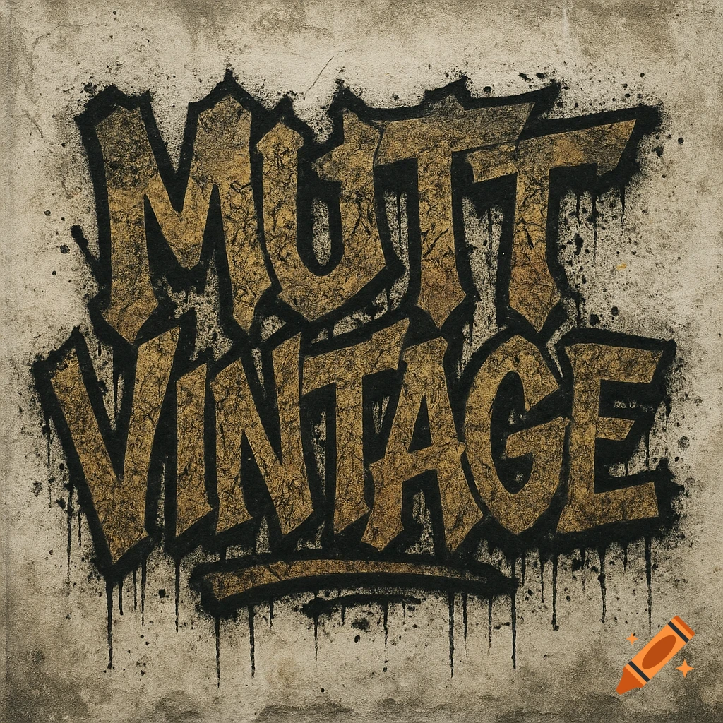 Grunge style graffiti lettering reads MUTT VINTAGE on a textured wall background.
