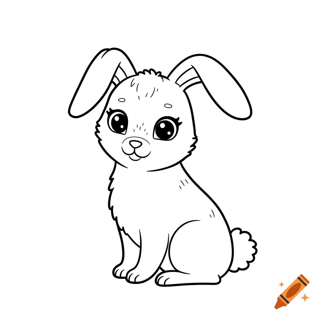 Simple line drawing of a cute cartoon bunny sitting.