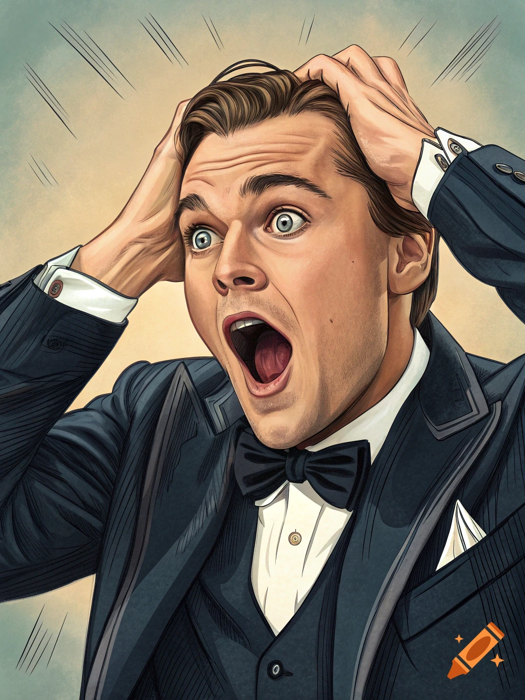 Illustration of a man looking surprised with hands on his head