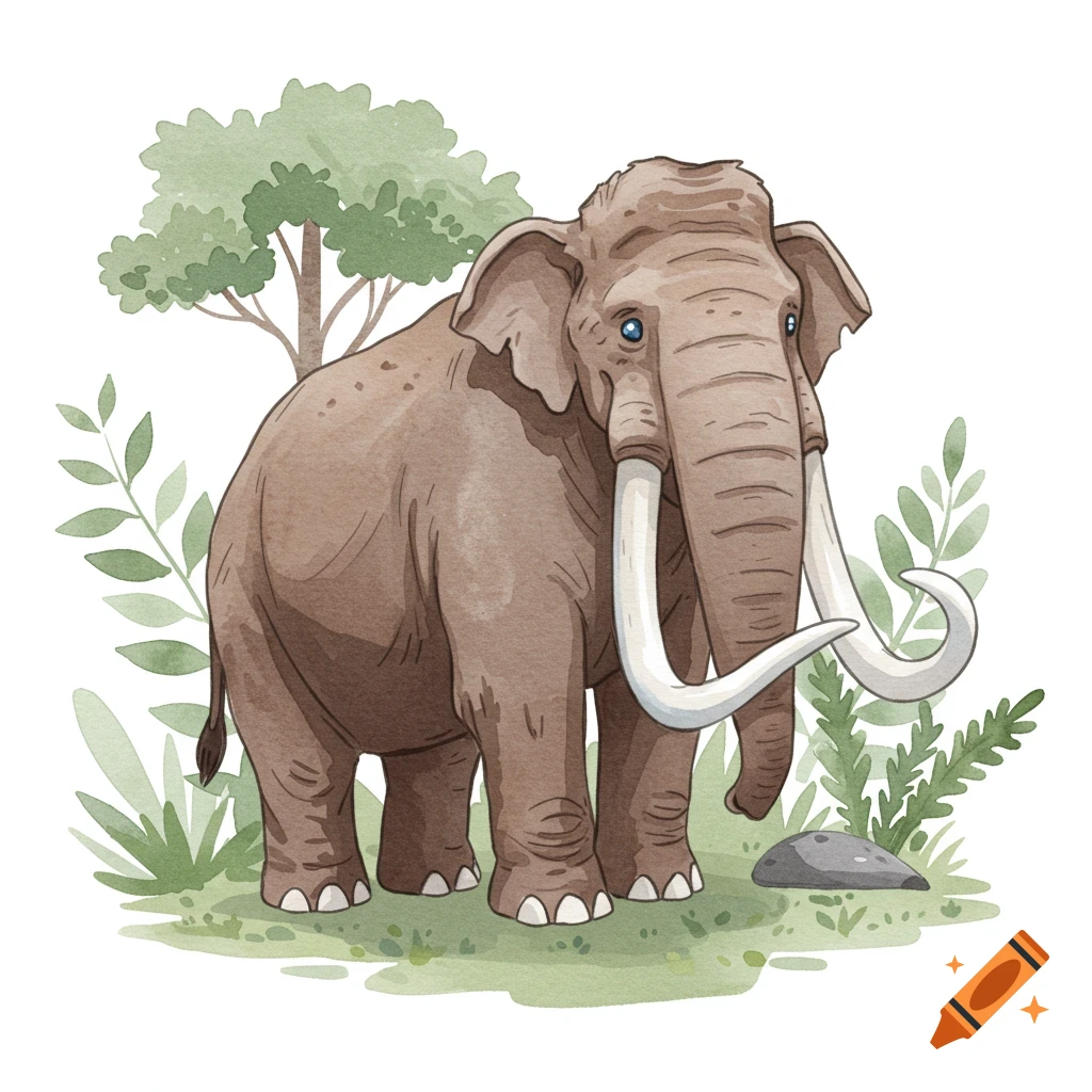 Watercolor clipart of a mastodon