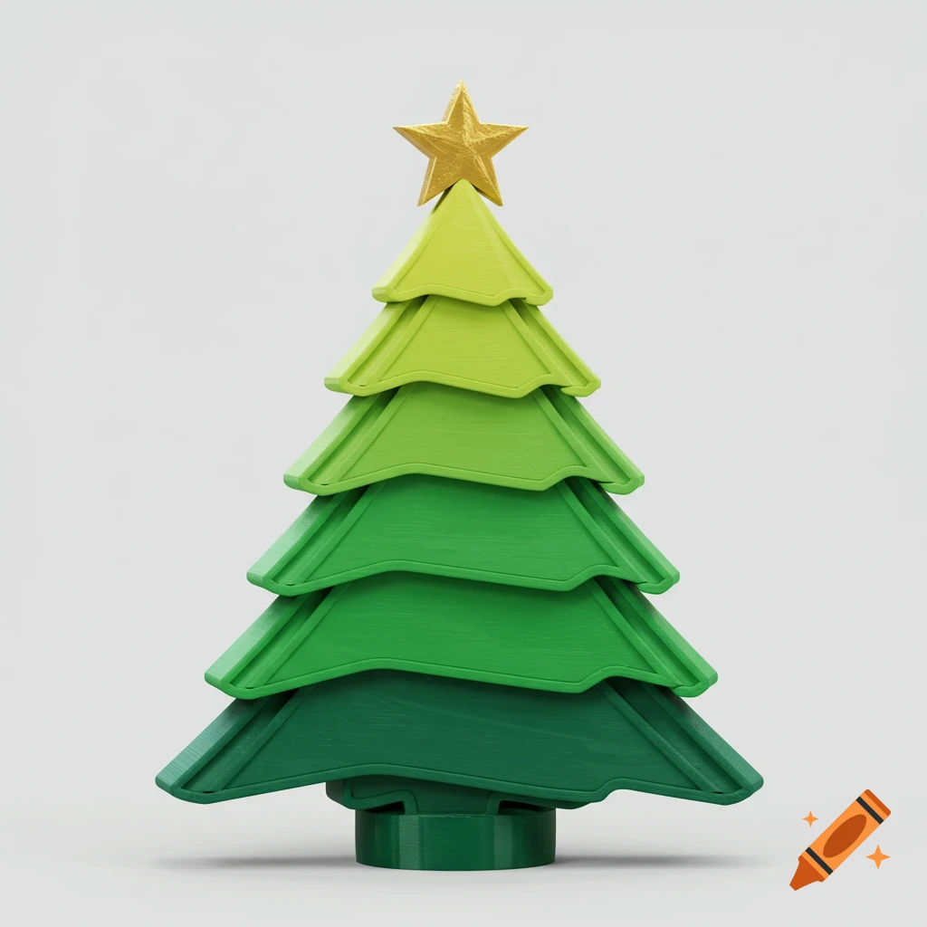 A stylized 3D render of a green Christmas tree with a gradient, topped ...