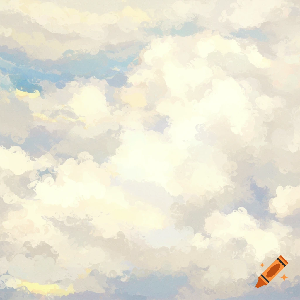 Painterly white clouds in a blue sky.