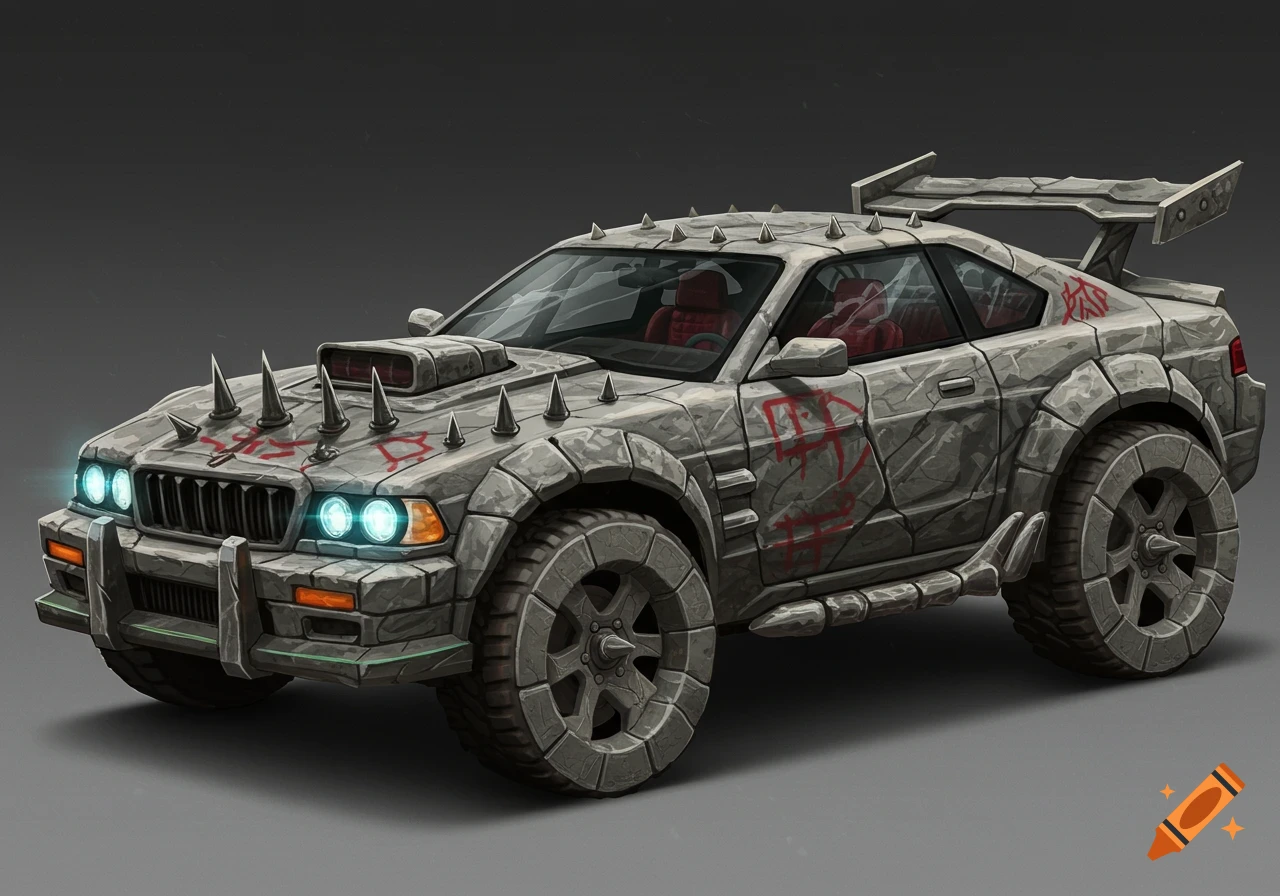 Stylized stone-punk car with spikes and red markings
