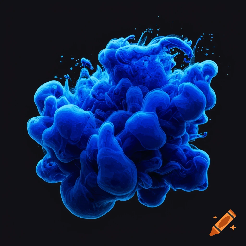 A vibrant blue ink splash against a black background.